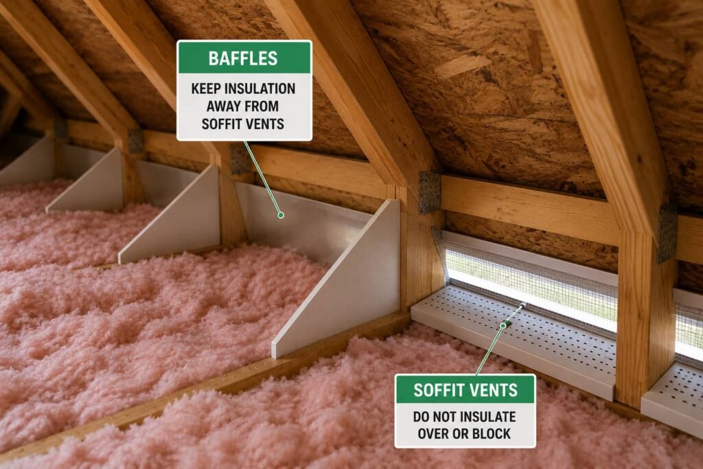 Attic Baffles and Soffit Vents: Do Not Insulate Over Them