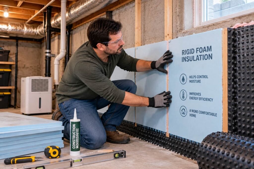 Basement Wall Insulation With Rigid Foam and Moisture