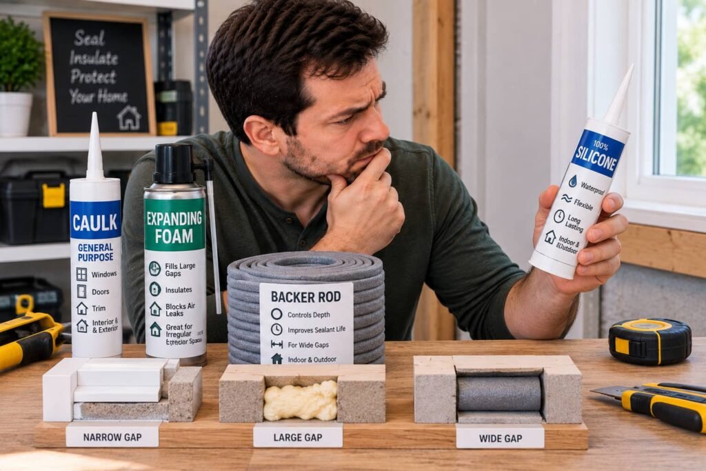 Caulk, Foam or Backer Rod Matching Sealant to Gap
